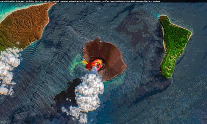 Satellite image of the Anak Krakatau eruption and volcanic activity in Indonesia, April 2020