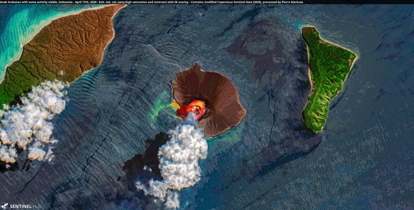 Satellite image of the Anak Krakatau eruption and volcanic activity in Indonesia, April 2020