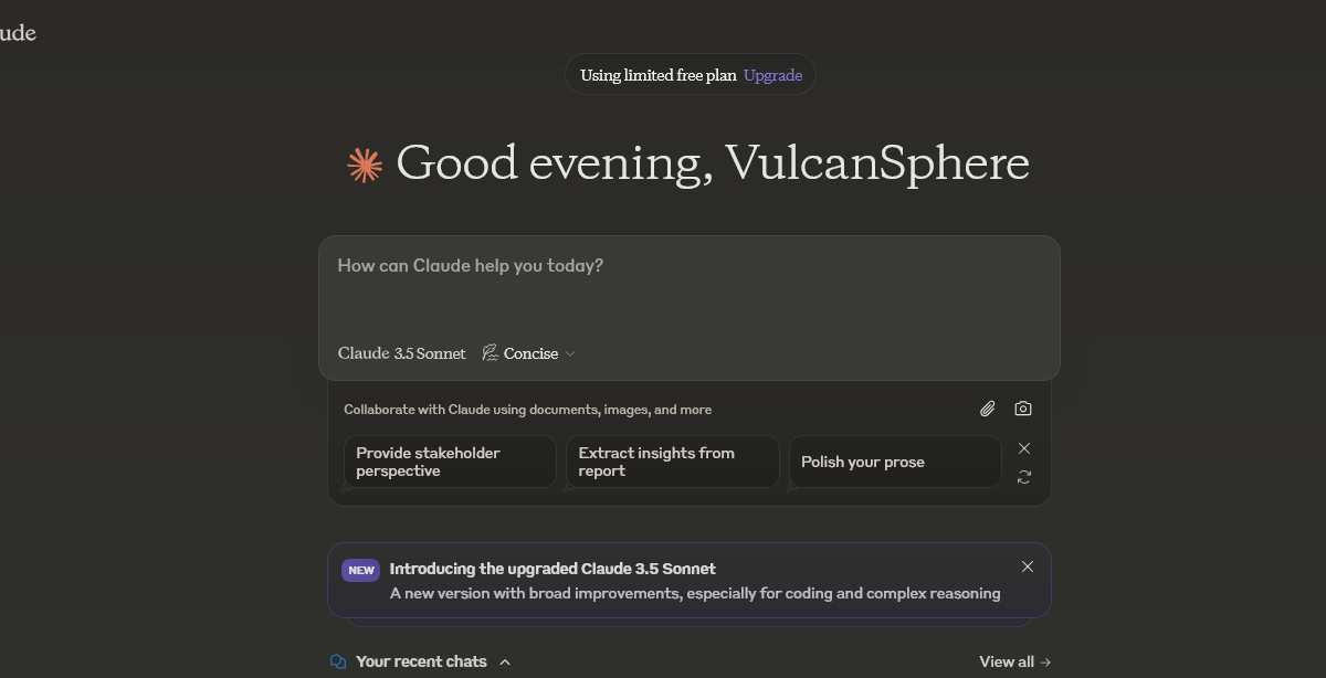 Claude AI website interface illustrating Anthropic's AI workspace