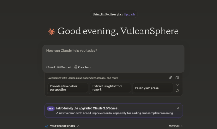 Claude AI website interface illustrating Anthropic's AI workspace
