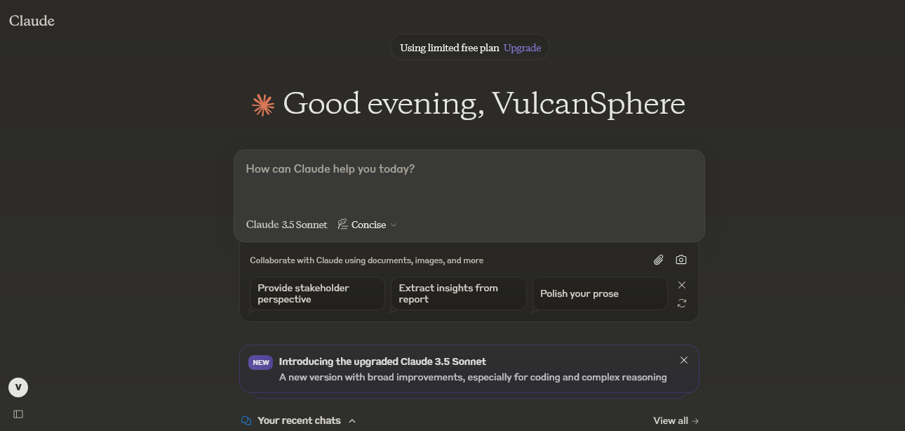 Claude AI website interface illustrating Anthropic's AI workspace