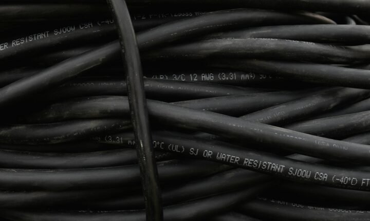 Industrial electrical cables illustrating low-carbon aluminium power distribution for an Amazon data centre