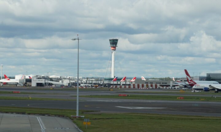 Heathrow Airport air traffic control tower, photographed in September 2017
