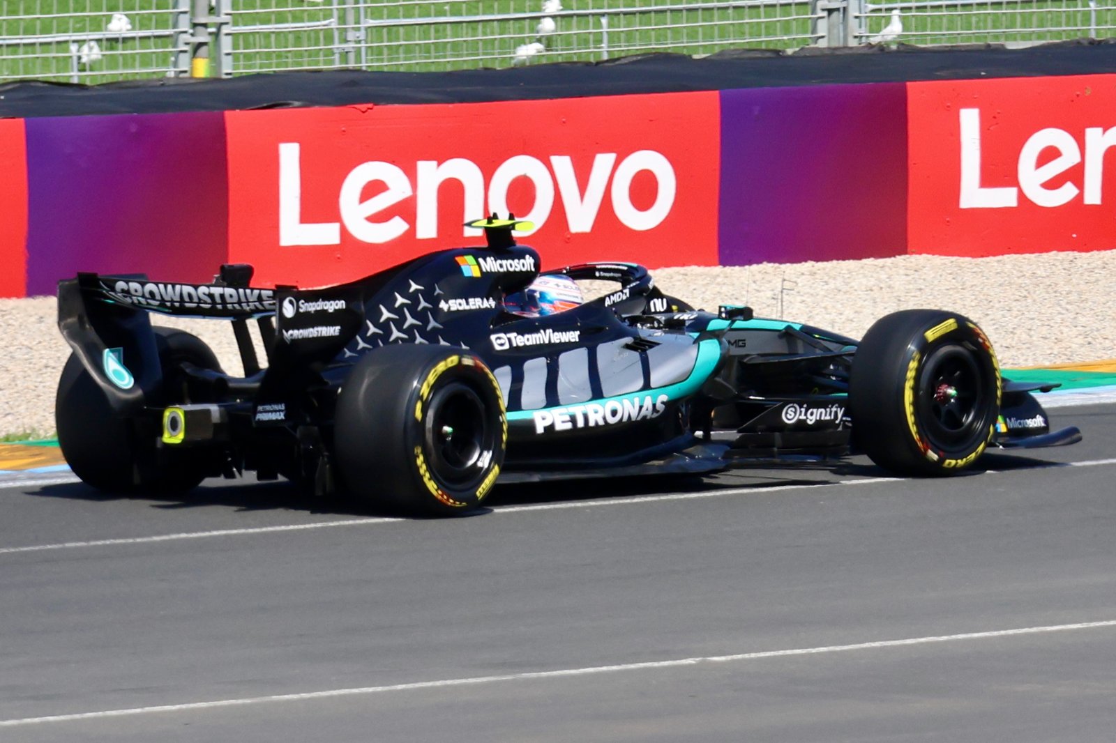 Kimi Antonelli driving the Mercedes W17 during practice at the 2026 Australian Grand Prix