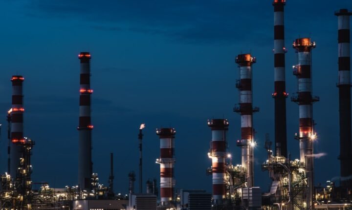 Industrial oil refinery complex, illustrative image for refinery investment story