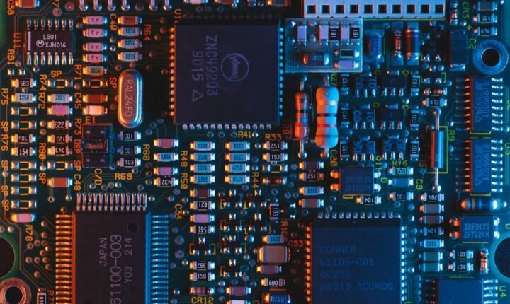 Close-up of a circuit board illustrating MediaTek Dimensity 9600 Pro smartphone chip technology
