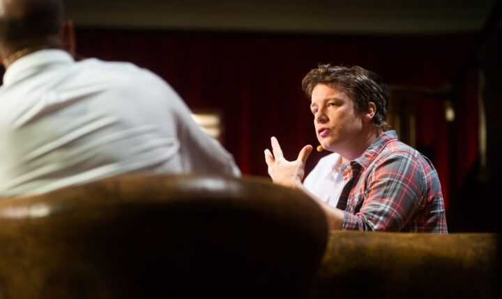 Jamie Oliver speaking at LeWeb London on June 19, 2012; archival photograph