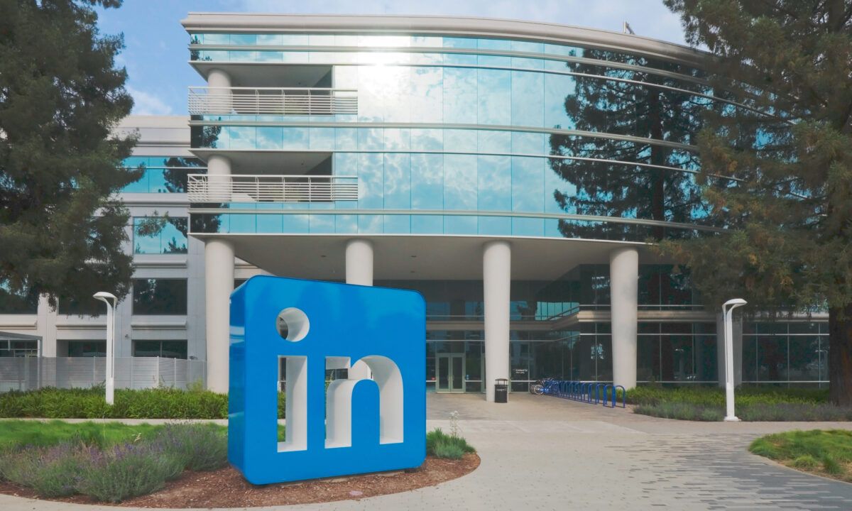 LinkedIn sign outside its Sunnyvale headquarters, photographed September 3, 2017