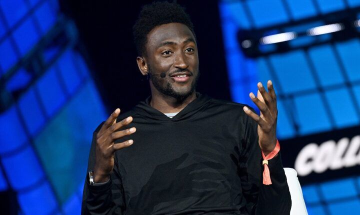 Marques Brownlee speaking on stage at Collision 2023 in Toronto