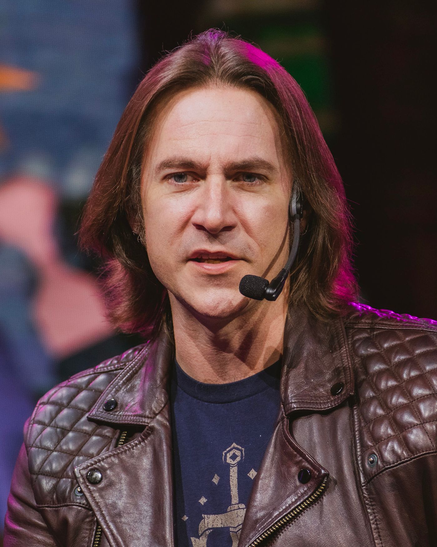 Matthew Mercer speaking into a microphone at IGN Live on 7 June 2024