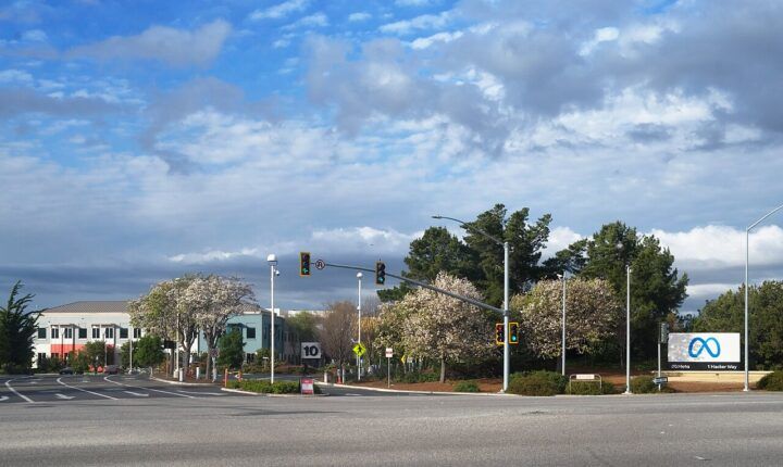 Entrance to Meta Platforms headquarters in Menlo Park, California