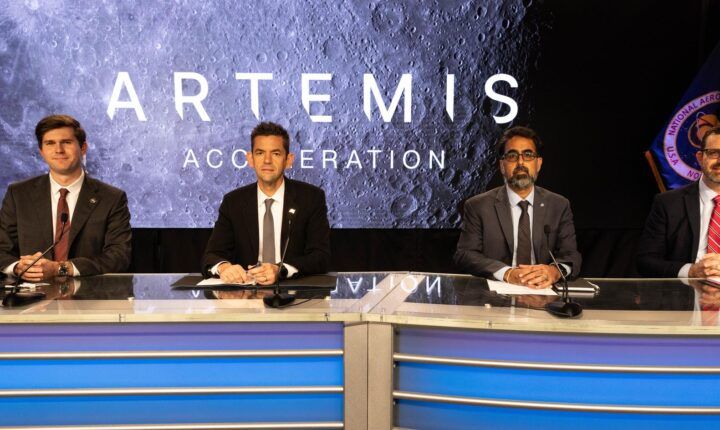 NASA officials at the Artemis Acceleration briefing at Kennedy Space Center on October 23, 2026