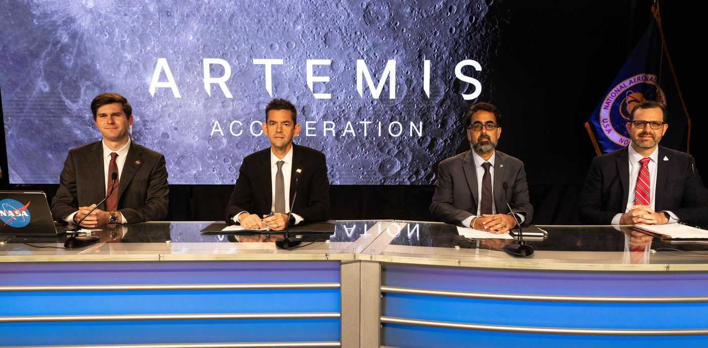 NASA officials at the Artemis Acceleration briefing at Kennedy Space Center on October 23, 2026