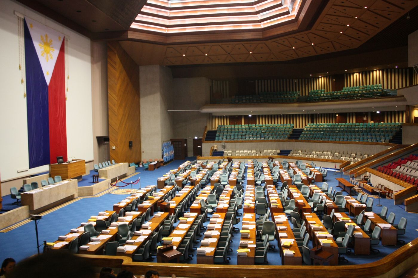 Empty session hall of the Philippine House of Representatives at the Batasang Pambansa Complex