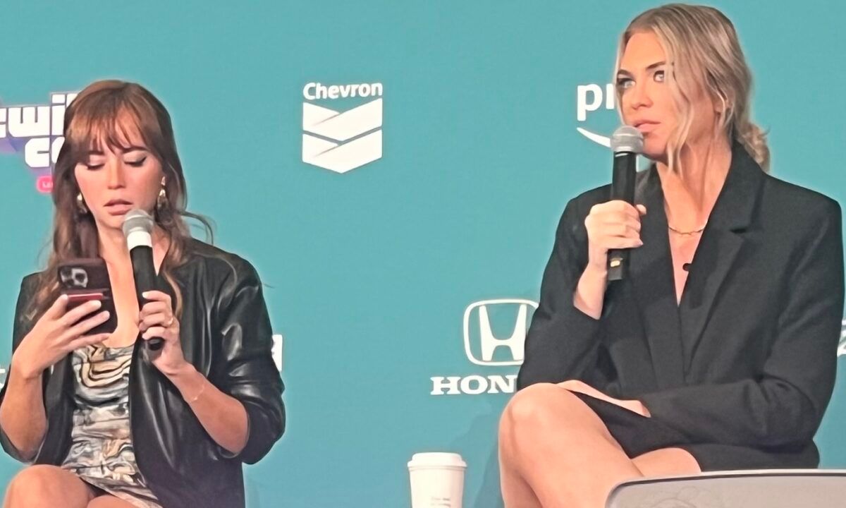 QTCinderella and Maya Higa speaking at a TwitchCon panel in Las Vegas in 2023