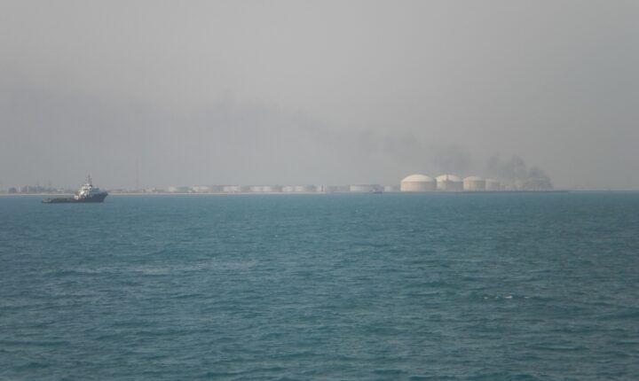Oil tanks in Ras Tanura, Saudi Arabia, photographed on 2 June 2012; archival image, not a photograph of the reported October 2026 incident.