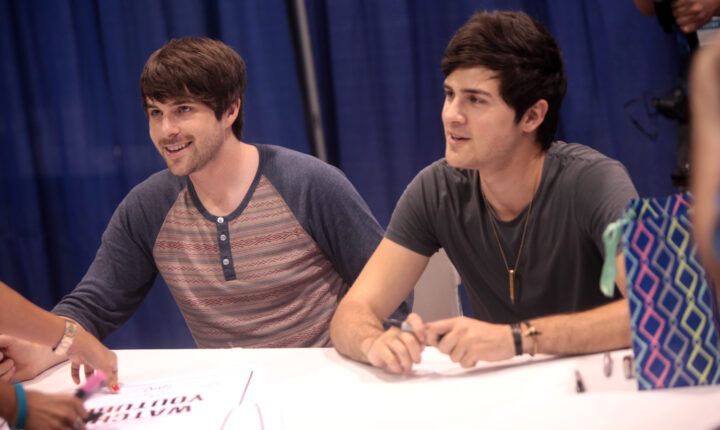 Smosh founders Ian Hecox, left, and Anthony Padilla speaking at VidCon on June 26, 2014