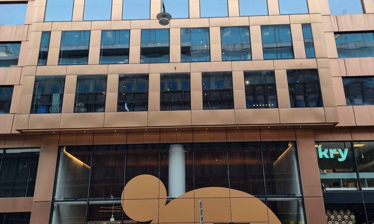 Spotify sign outside its Stockholm headquarters, photographed April 5, 2024