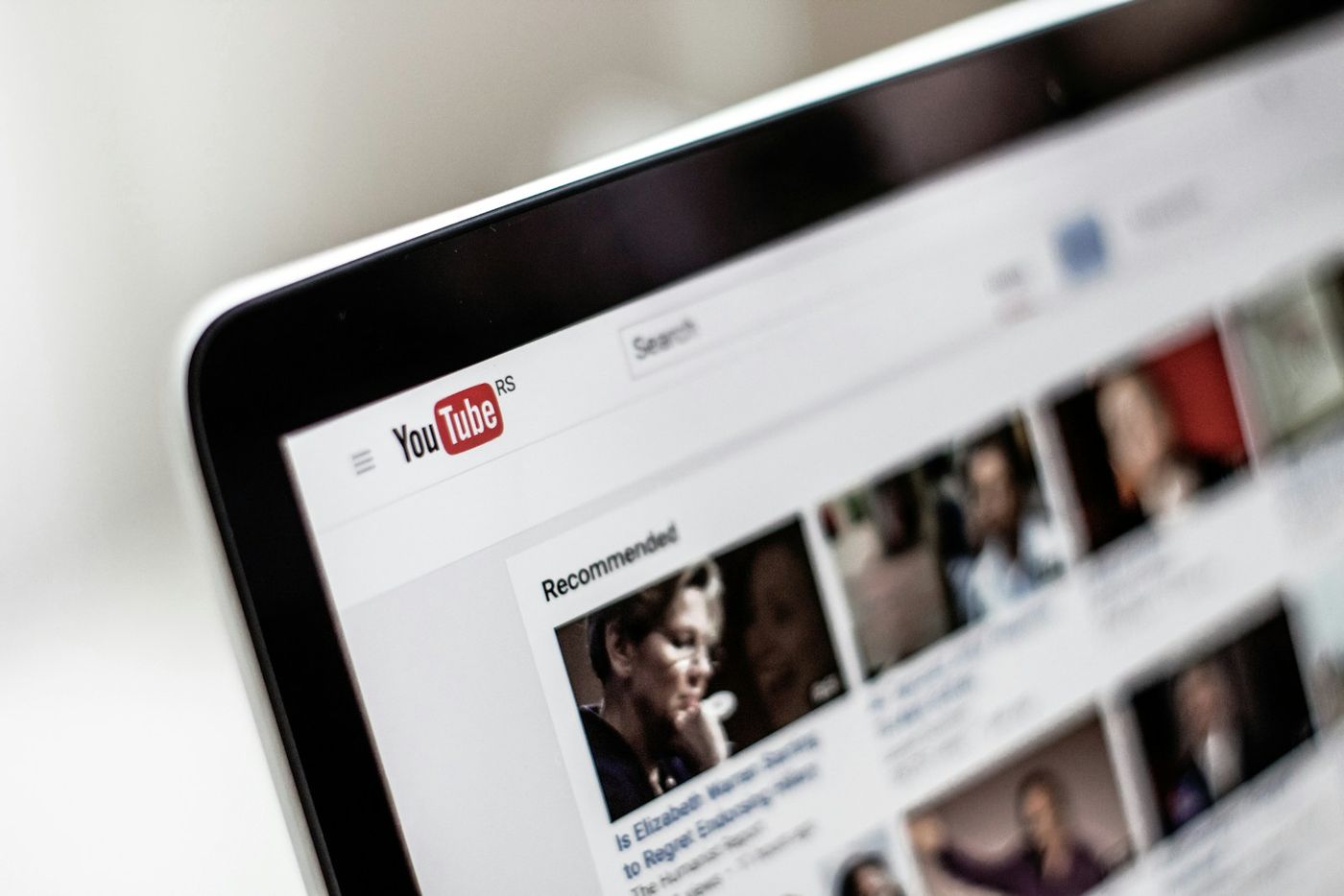 YouTube application displayed on a laptop screen