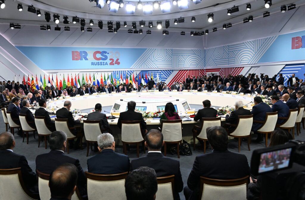A BRICS summit plenary session, as the BRICS Summit opens in New Delhi