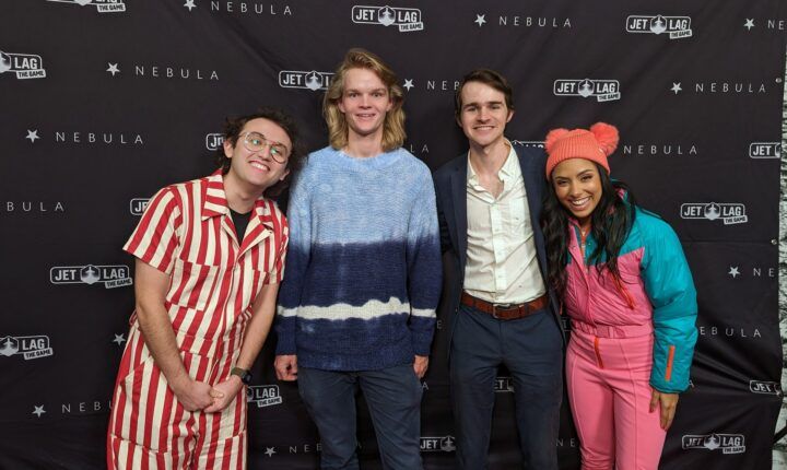 Michelle Khare, right, with the Jet Lag cast in December 2023; she is part of the YouTube Edition lineup
